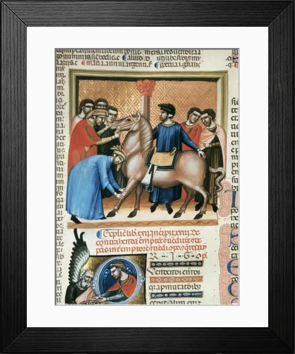 Framed Print : Codex Justinianus (1350). Selling a horse. Byzantine Framed Print : Codex Justinianus (1350). Selling a horse. Byzantine