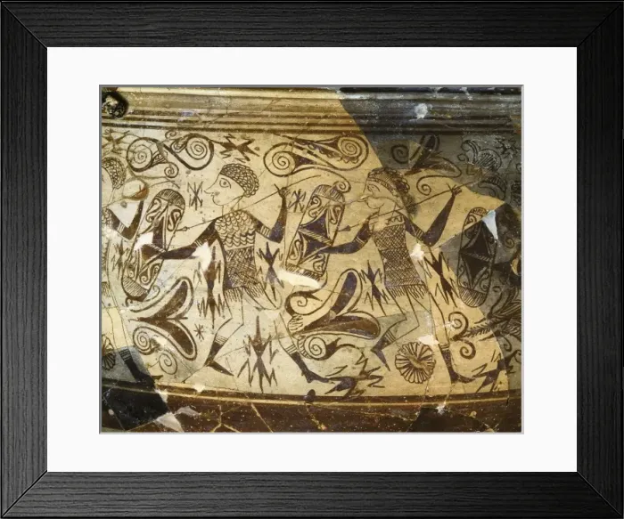 Framed Print : Cup from Liria. 4th-2nd c. BC. Detail of two Framed Print : Cup from Liria. 4th-2nd c. BC. Detail of two