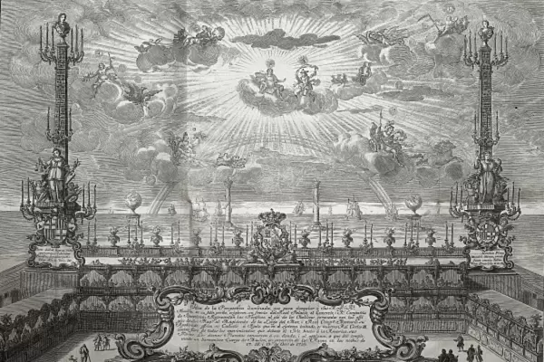 Spain (1759). Royal Palace of Barcelona illuminated