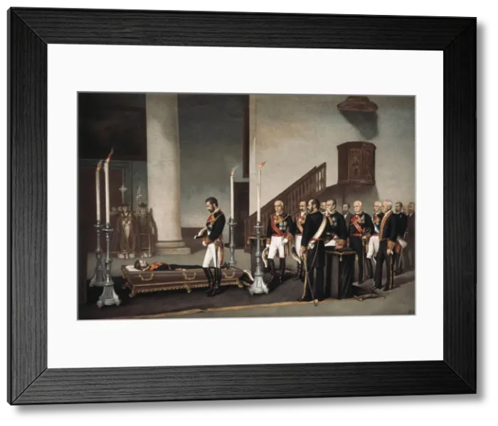 Framed Print : Spain (1870). The king Amadeo I before the coffin Framed Print : Spain (1870). The king Amadeo I before the coffin