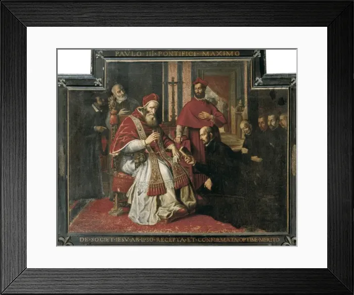 Framed Print : Saint Ignacius of Loyola (kneeling) presenting Framed Print : Saint Ignacius of Loyola (kneeling) presenting