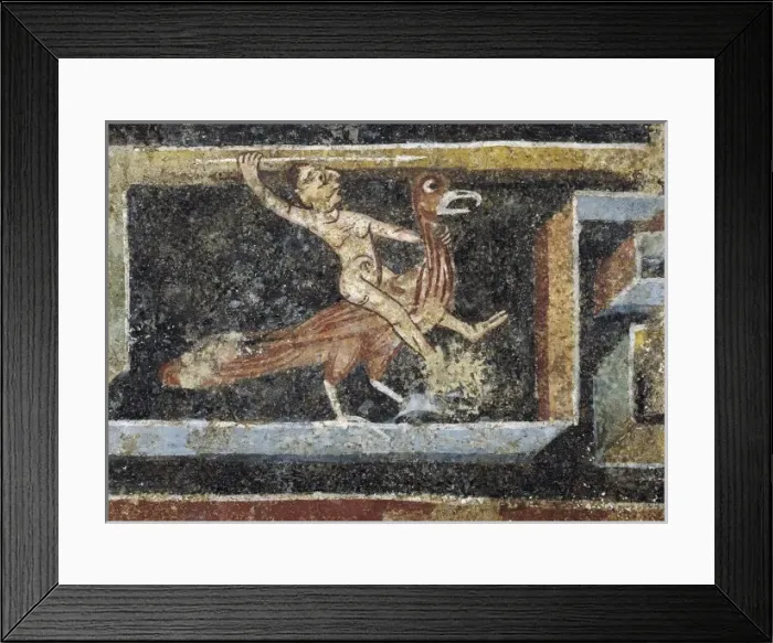 Framed Print : Mythological scene. 11th c. Romanesque art. Fresco Framed Print : Mythological scene. 11th c. Romanesque art. Fresco