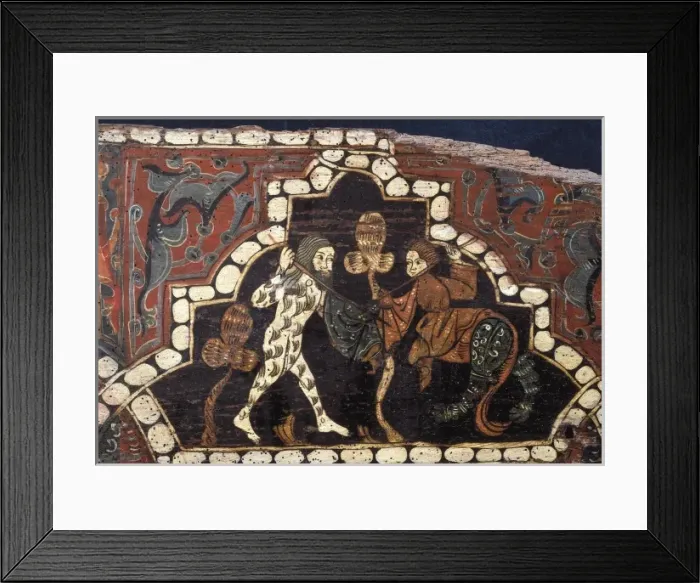 Framed Print : Detail of a polychrome beam with scene of a knight Framed Print : Detail of a polychrome beam with scene of a knight