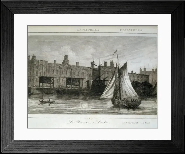 Framed Print : London. Customs House. Engraving. SPAIN. Barcelona Framed Print : London. Customs House. Engraving. SPAIN. Barcelona
