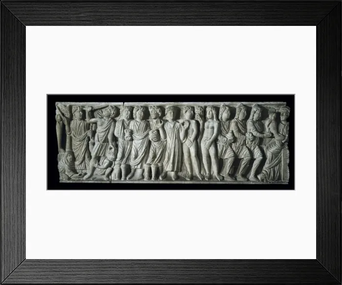 Framed Print : Front of the sarcophagus of Layos with a depiction Framed Print : Front of the sarcophagus of Layos with a depiction