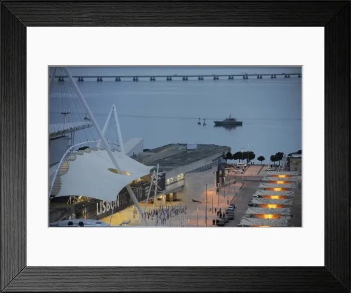 Framed Print : PORTUGAL. Lisbon. A frigate patrols the waters Framed Print : PORTUGAL. Lisbon. A frigate patrols the waters