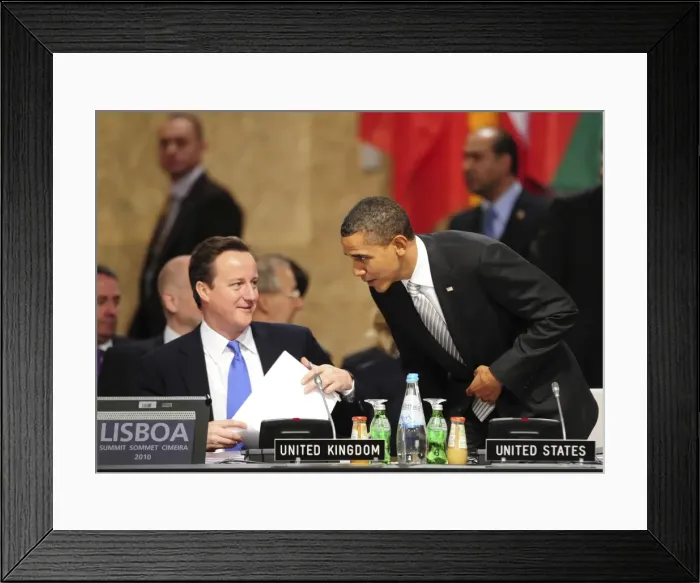 Framed Print : PORTUGAL. Lisbon. US President Barack Obama (R) Framed Print : PORTUGAL. Lisbon. US President Barack Obama (R)