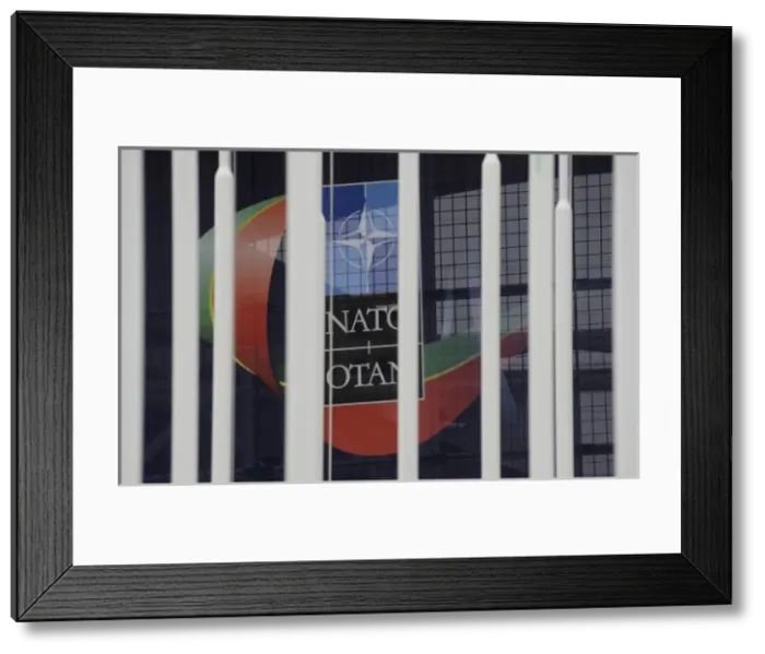 Framed Print : PORTUGAL. Lisbon. A NATO sign is seen through Framed Print : PORTUGAL. Lisbon. A NATO sign is seen through