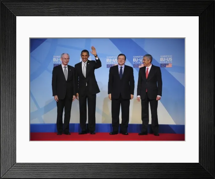 Framed Print : PORTUGAL. Lisbon. US President Barack Obama (2ndL) Framed Print : PORTUGAL. Lisbon. US President Barack Obama (2ndL)