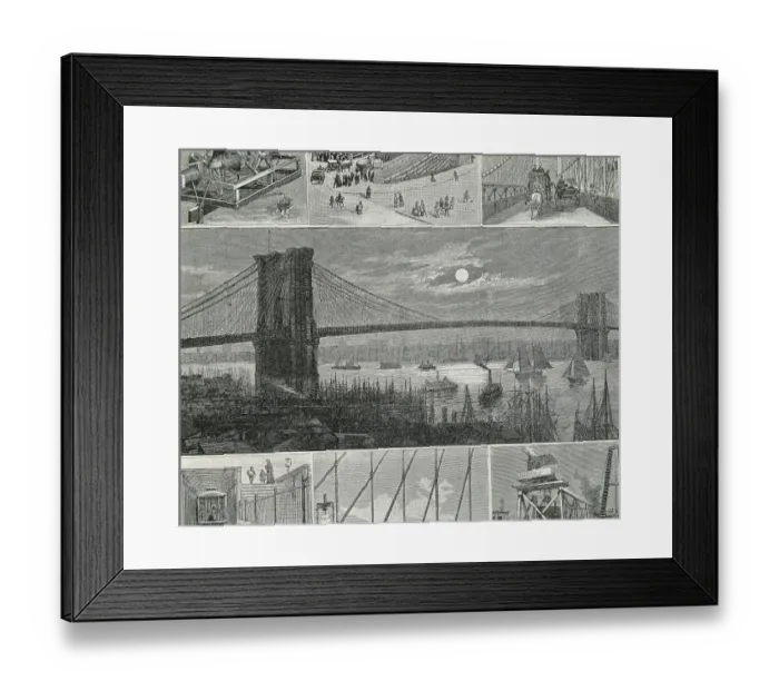 Framed Print : New York. Brooklyn Bridge in 1883. Engraving Framed Print : New York. Brooklyn Bridge in 1883. Engraving