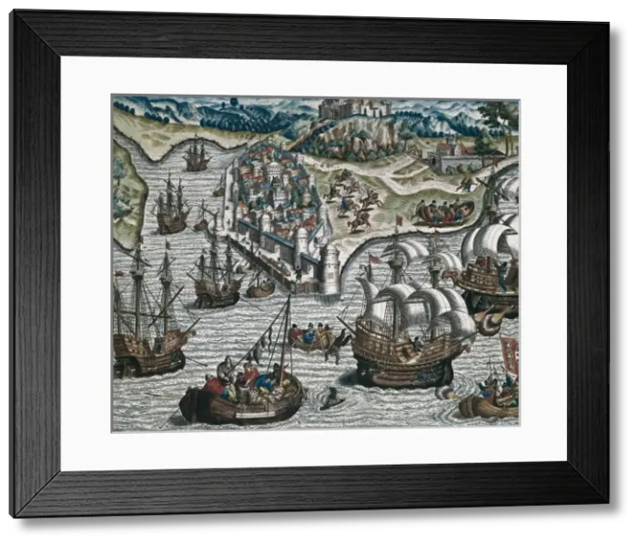 Framed Print : Naval fight in front of Lisbon. Illustration Framed Print : Naval fight in front of Lisbon. Illustration