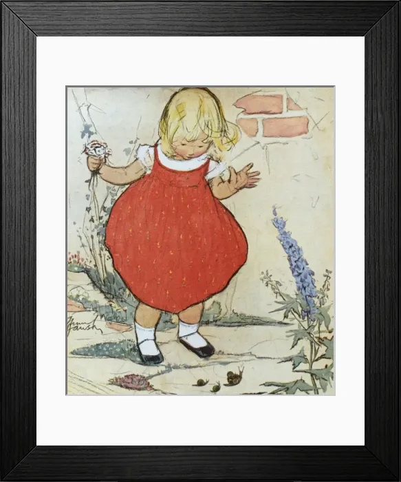 Framed Print : Little girl and snails by Muriel Dawson