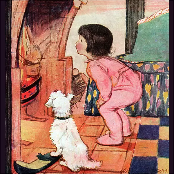 Little girl with dog by Muriel Dawson