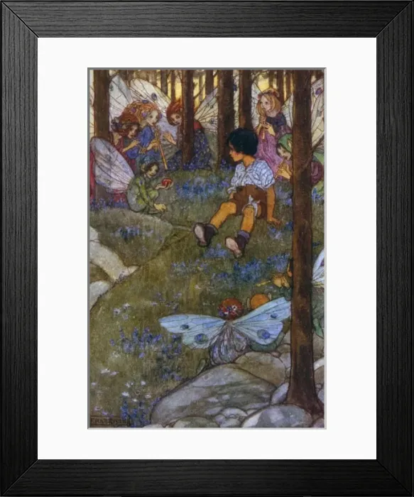 Framed Print : Boy enchanted by the fairies of the forest Framed Print : Boy enchanted by the fairies of the forest
