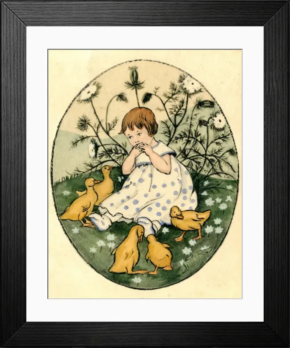 Framed Print : Little girl with ducklings Framed Print : Little girl with ducklings