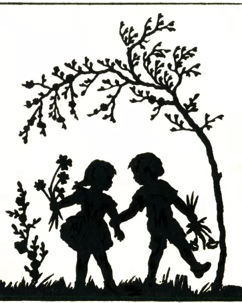 Silhouette of two small children