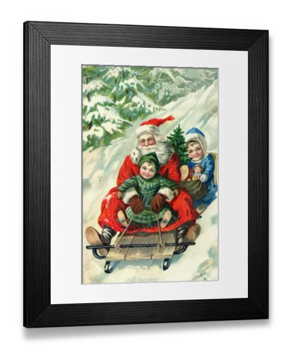 Framed Print : Father Christmas in sledge with children Framed Print : Father Christmas in sledge with children