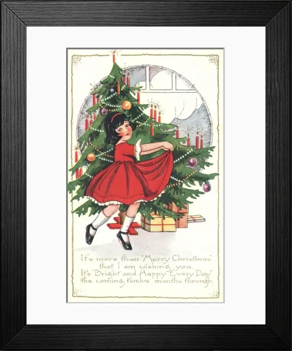 Framed Print : Girl dancing by Christmas tree Framed Print : Girl dancing by Christmas tree