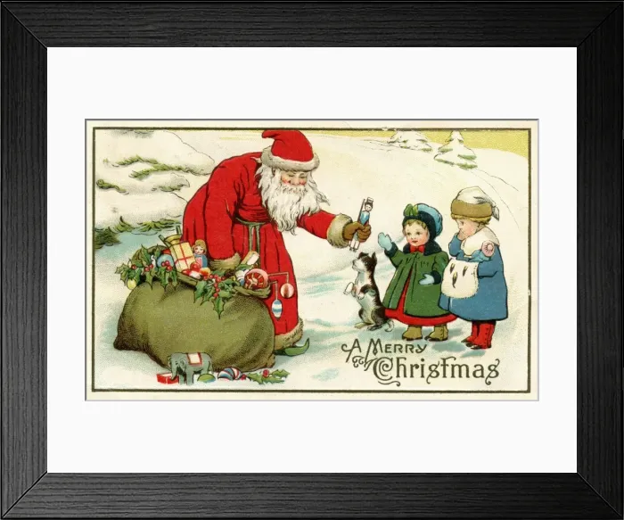 Framed Print : Father Christmas distributing presents Framed Print : Father Christmas distributing presents
