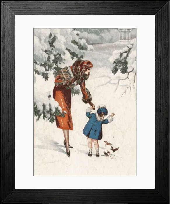 Framed Print : Elegant mother and young daughter in the snow Framed Print : Elegant mother and young daughter in the snow