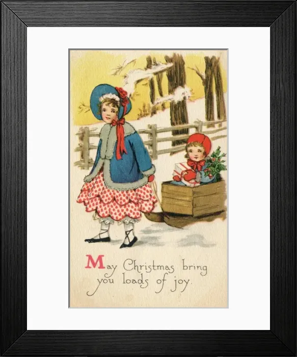 Framed Print : Small boy pulled along in sledge Framed Print : Small boy pulled along in sledge