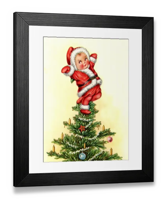 Framed Print : Santa-suited baby on top of the Christmas tree