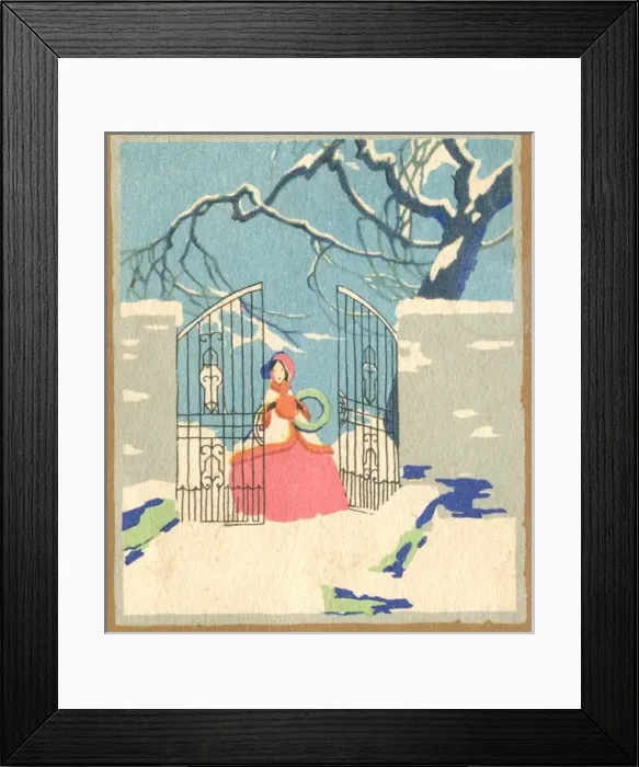 Framed Print : Woman walking in snowy scene Framed Print : Woman walking in snowy scene