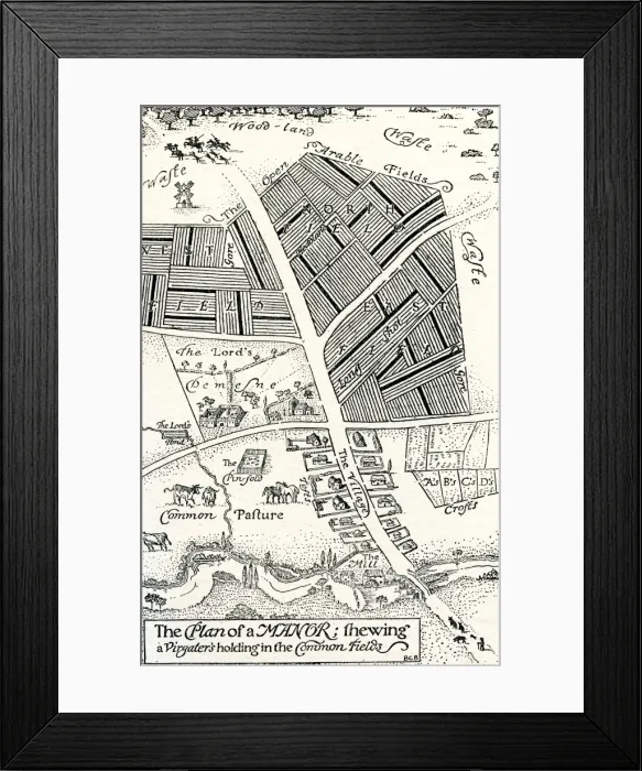 Framed Print : Plan of a manor house and common fields Framed Print : Plan of a manor house and common fields