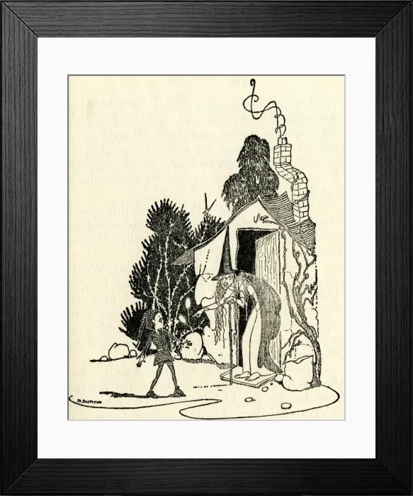 Framed Print : An elf at the door of a witchs house Framed Print : An elf at the door of a witchs house