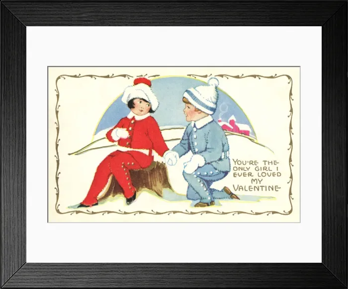 Framed Print : Boy and girl in the snow Framed Print : Boy and girl in the snow