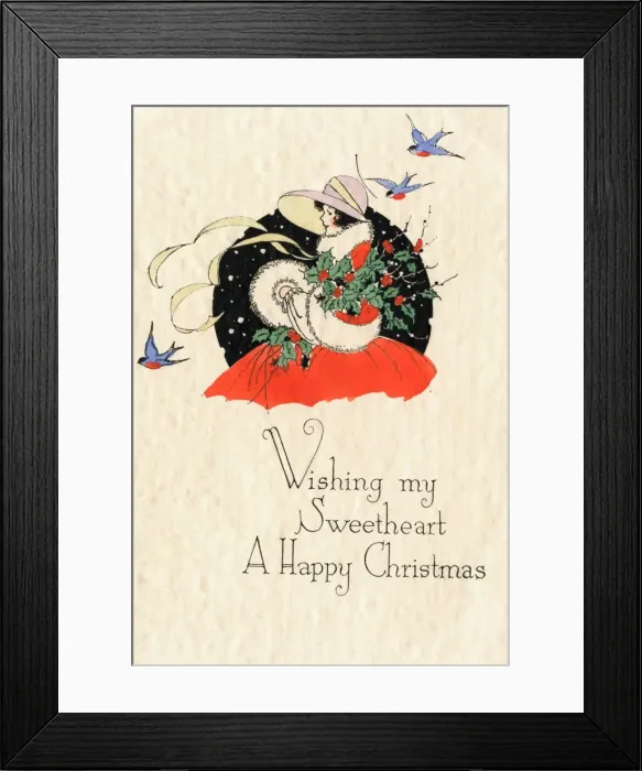Framed Print : Beautiful woman carrying holly through the snow Framed Print : Beautiful woman carrying holly through the snow