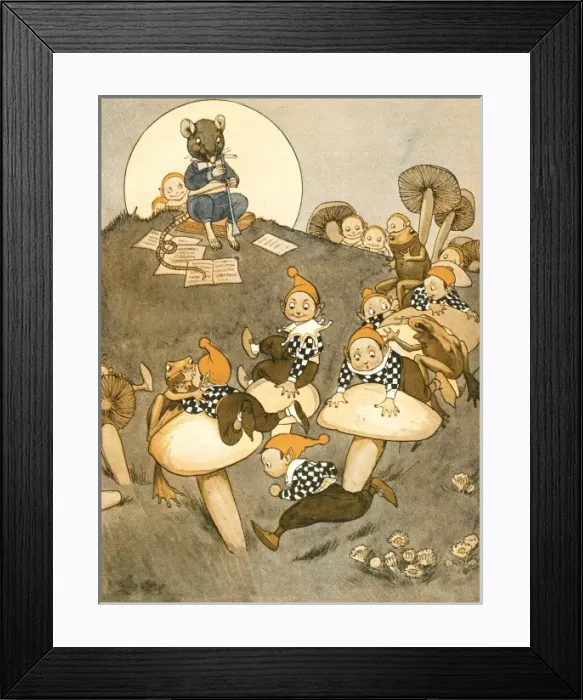 Framed Print : Elves jumping over toadstools Framed Print : Elves jumping over toadstools