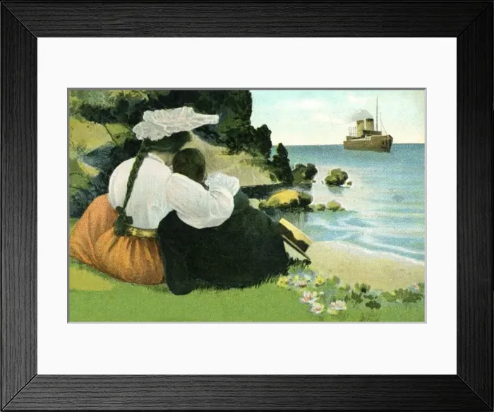 Framed Print : Embracing couple looking out to sea Framed Print : Embracing couple looking out to sea