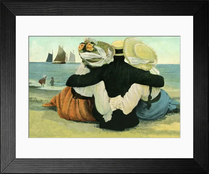 Framed Print : Gentleman at the seaside with his two lovely ladies Framed Print : Gentleman at the seaside with his two lovely ladies