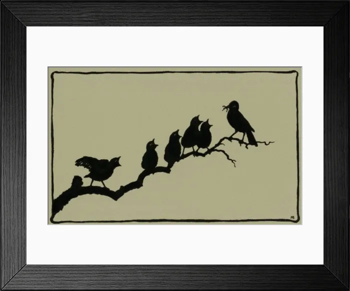 Framed Print : Silhouette of birds singing on branch Framed Print : Silhouette of birds singing on branch