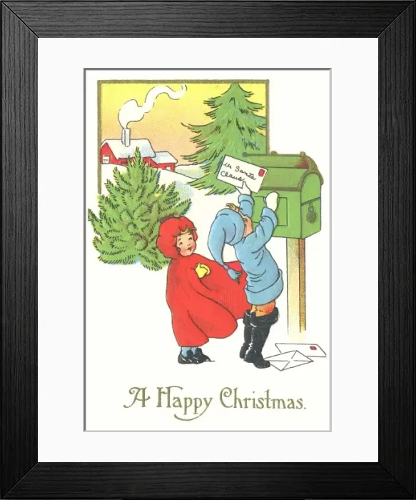 Framed Print : Children posting a letter to Santa Claus Framed Print : Children posting a letter to Santa Claus