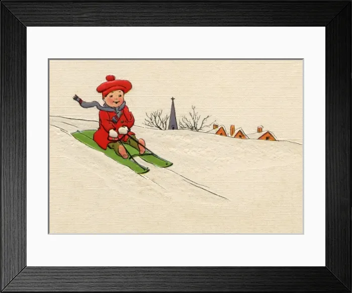 Framed Print : Little boy out sledging