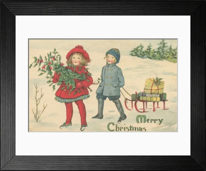 Framed Print : Children walking through the snow Framed Print : Children walking through the snow