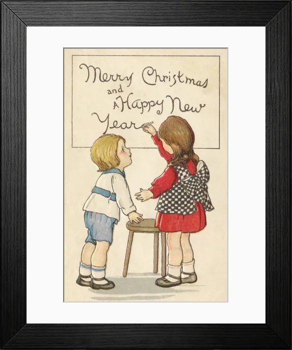 Framed Print : Children writing Merry Christmas on a board Framed Print : Children writing Merry Christmas on a board
