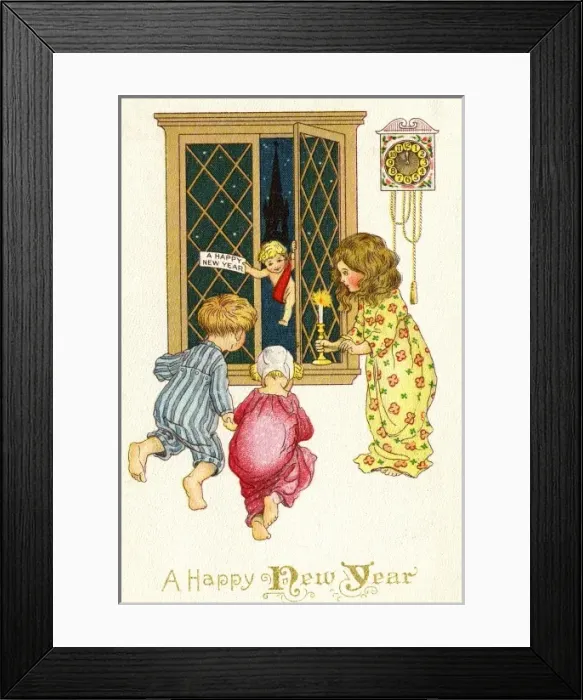Framed Print : Three children welcome in the New Year Framed Print : Three children welcome in the New Year