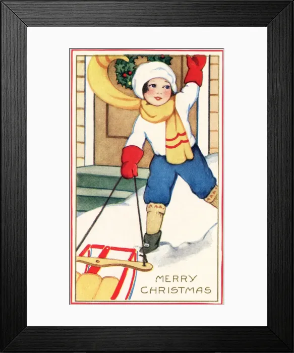 Framed Print : Child out in the snow with her sledge Framed Print : Child out in the snow with her sledge