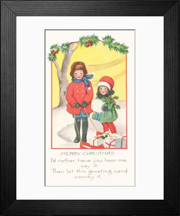 Framed Print : Two children out in the snow