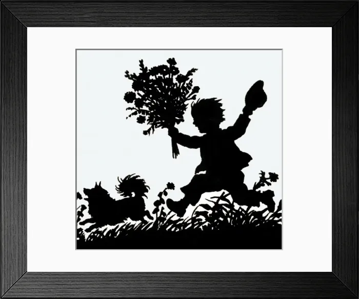 Framed Print : Little boy and his dog frolic in a meadow Framed Print : Little boy and his dog frolic in a meadow