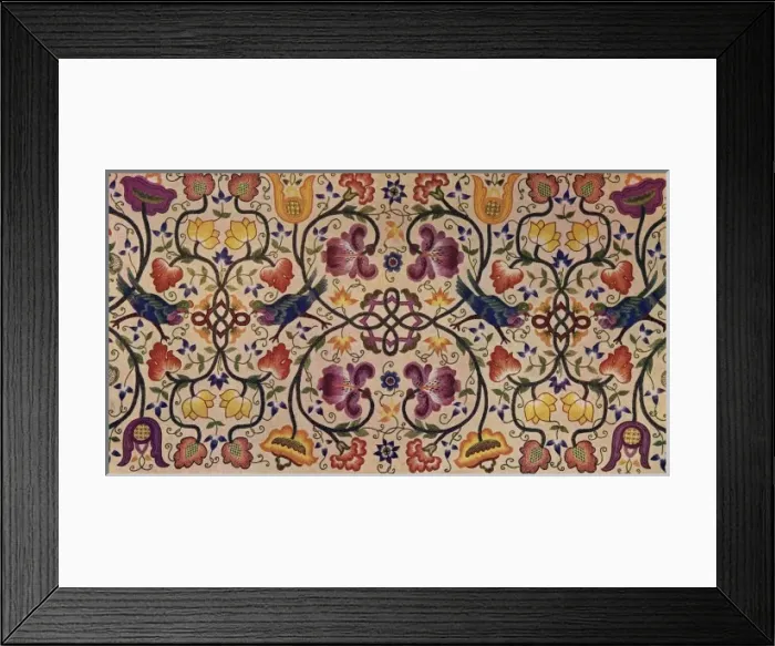 Framed Print : Bird and flower embroidered hanging Framed Print : Bird and flower embroidered hanging