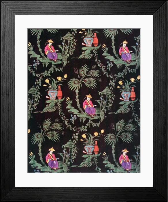 Framed Print : Chinese pattern with figure and flowers Framed Print : Chinese pattern with figure and flowers