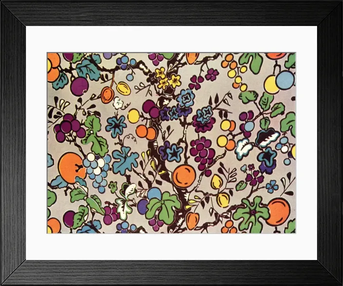 Framed Print : Colourful pattern with oranges, lemons, grapes and flowers Framed Print : Colourful pattern with oranges, lemons, grapes and flowers