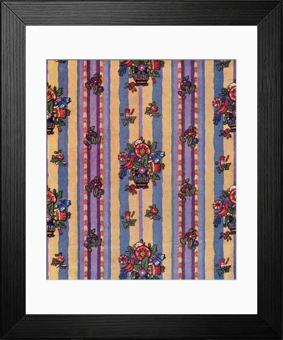 Framed Print : Floral arrangement with bird on striped background Framed Print : Floral arrangement with bird on striped background