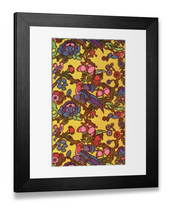 Framed Print : Colourful flowers and birds Framed Print : Colourful flowers and birds