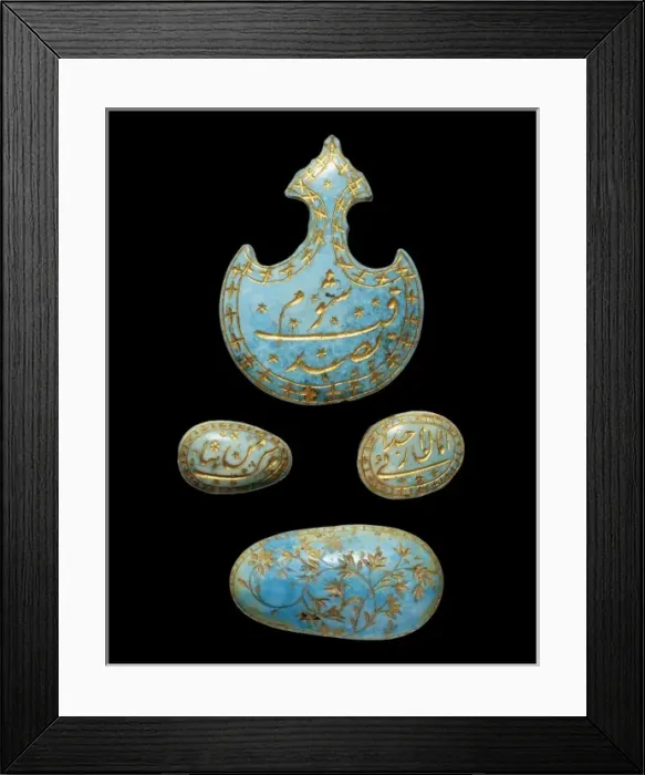 Framed Print : Turquoise. Four different examples of worked turquoise Framed Print : Turquoise. Four different examples of worked turquoise