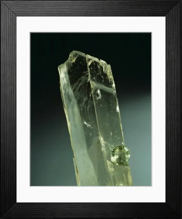 Framed Print : Spodumene crystal and cut stone Framed Print : Spodumene crystal and cut stone